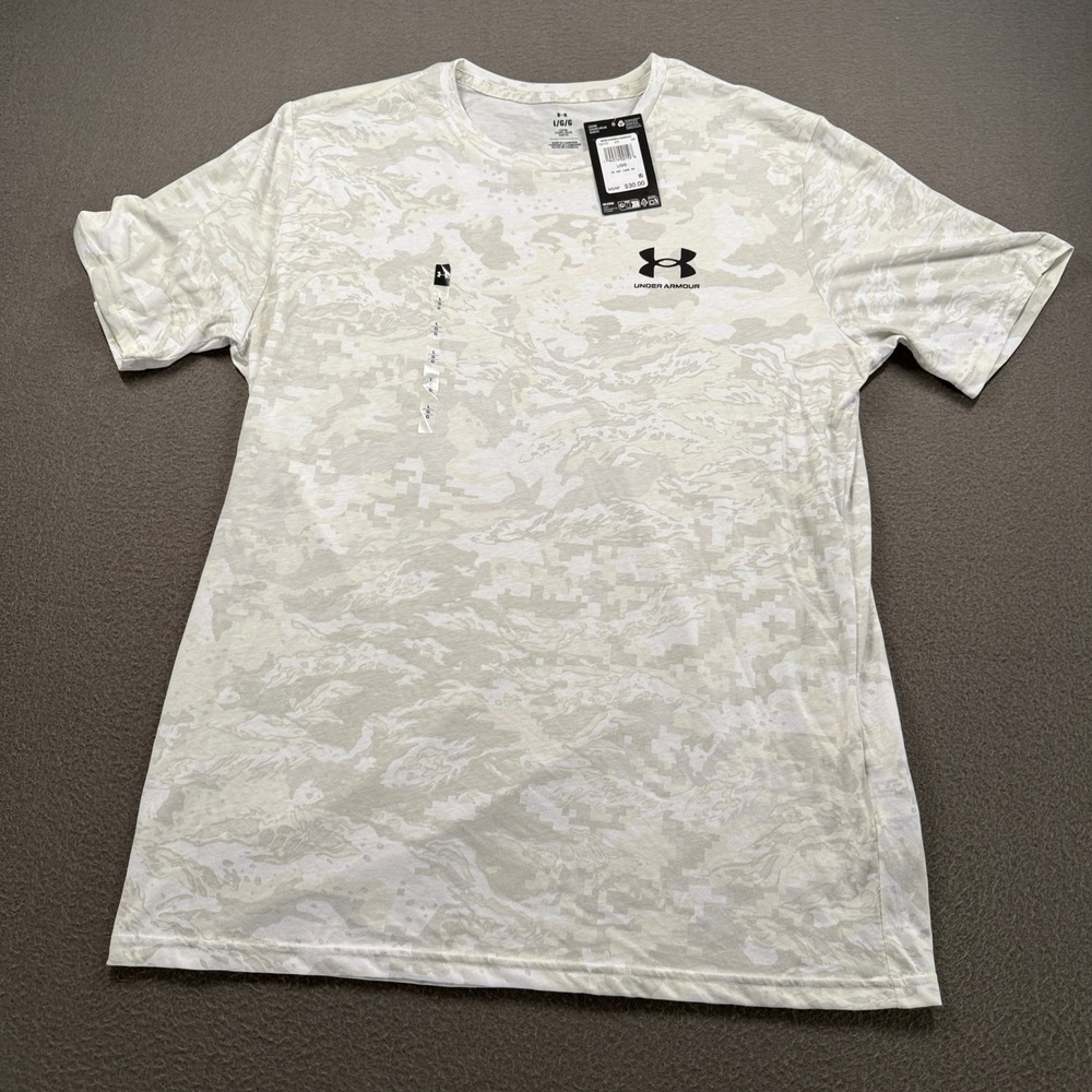 Under Armour ABC Camo SS T-Shirt Mens Size L White Gray Training 1357727-100